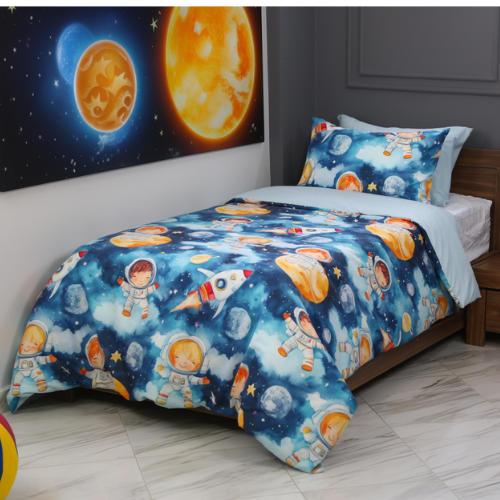 🛏️ Housse de Couette Enfant Ciel & Cosmos – Réversible une place 160x220 cm
