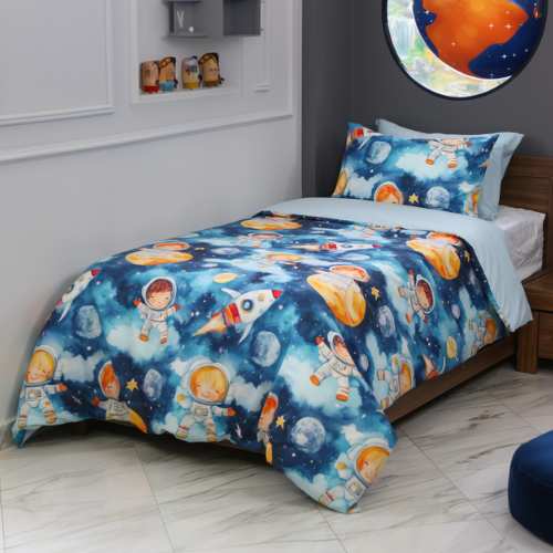 🛏️ Housse de Couette Enfant Ciel & Cosmos – Réversible une place 160x220 cm