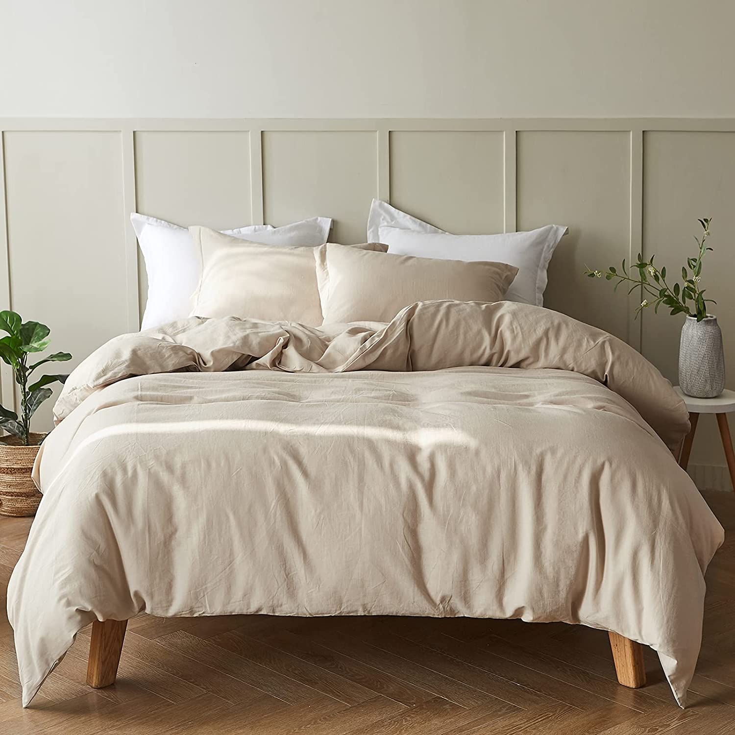 Housse Couette Beige Sable  + Taies d'oreillers Offertes -Doux & Antiallergique -