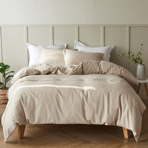 Housse Couette Beige Sable  + Taies d'oreillers Offertes -Doux & Antiallergique -