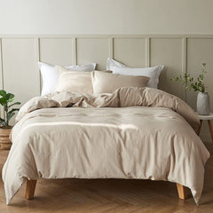 Housse Couette Beige Sable  + Taies d'oreillers Offertes -Doux & Antiallergique -