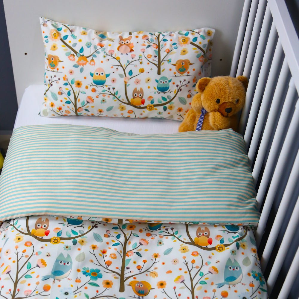 🍄 Housse de Couette Bébé Premium Double Face "Bosquet Enchanté" (Housse -115x130cm- + 1 TO -30x50 cm-) - Un Luxe pour Votre Bébé 🍄// Collection 'Berçeaux de Rêves' ! ✨ - Couette & Housse de Couette Dwirty Maroc