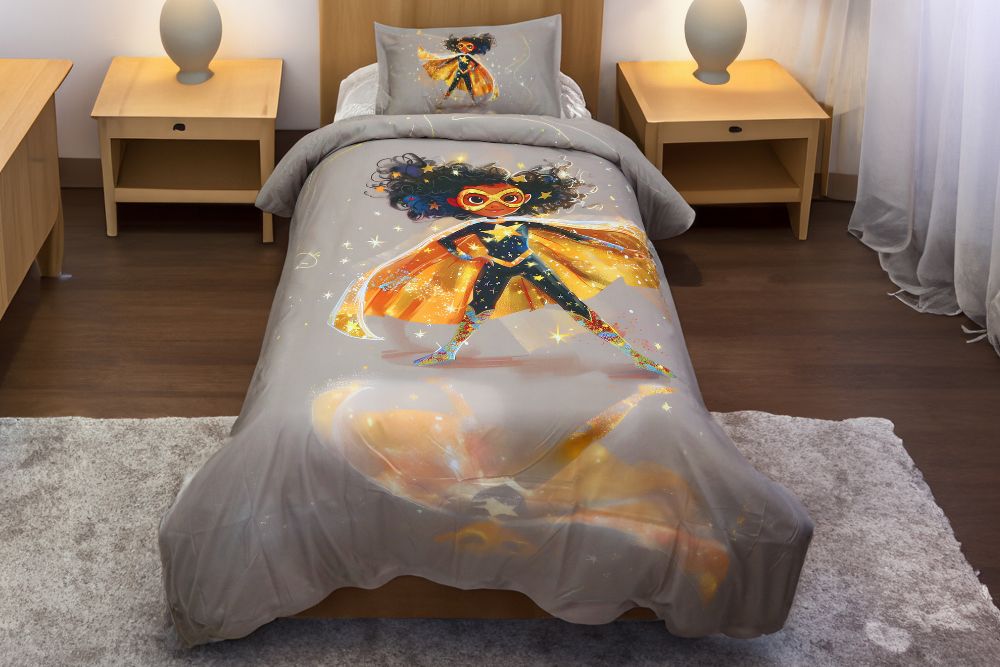 Housse de couette Fille "Gardienne des étoiles" + 1TO - 1 Place (160x220 cm) - Collection "Galaxie des Héros" - Couette & Housse de Couette Dwirty Maroc
