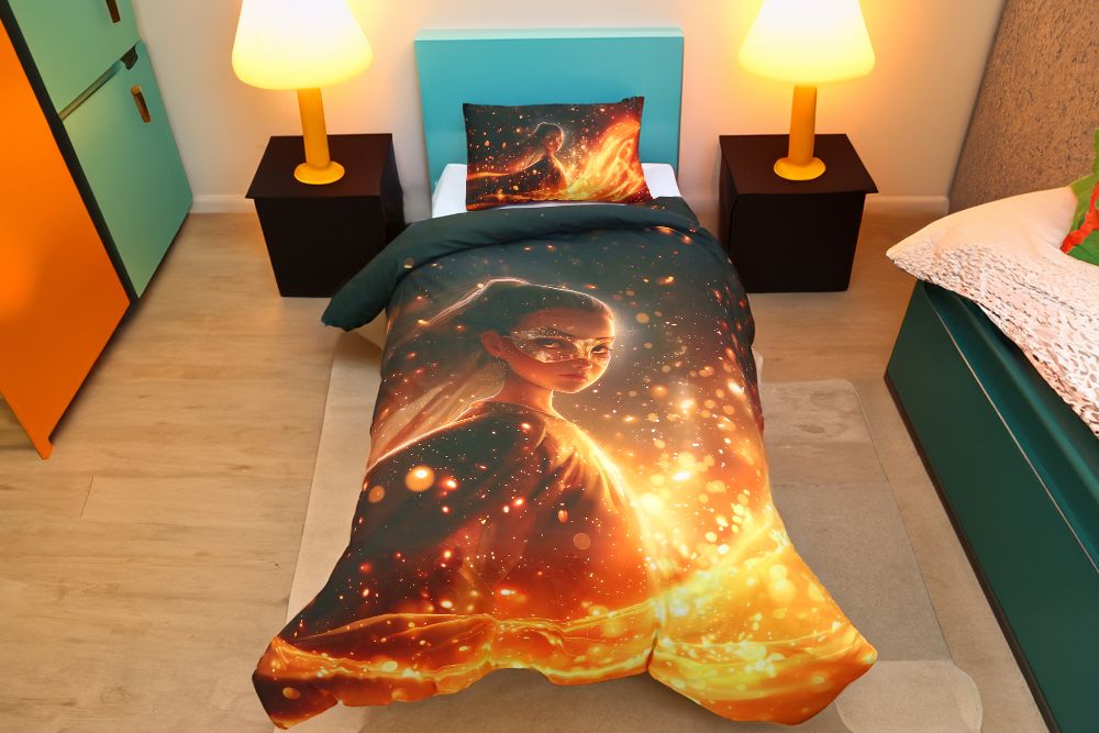 Housse de couette Fille "Gloire Galactique" - 1 Place (160x220 cm) - Collection "Galaxie des Héros" - Couette & Housse de Couette Dwirty Maroc