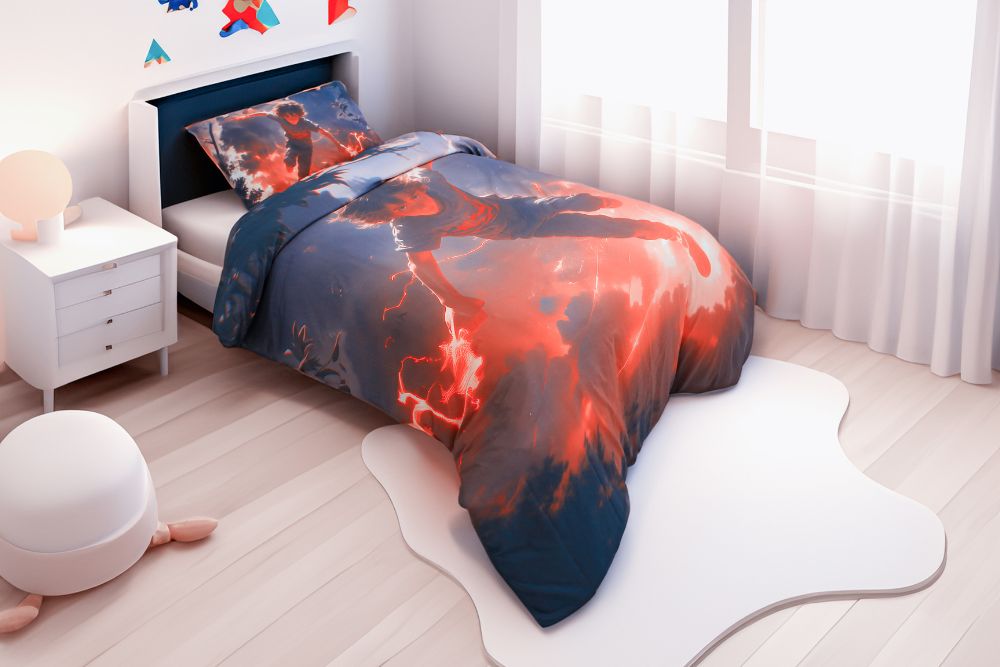 Housse de couette Garçon "Maître Du Magma" + 1TO Offerte - 1 Place(160x220 cm) - Collection "Galaxie des Héros" - Couette & Housse de Couette Dwirty Maroc