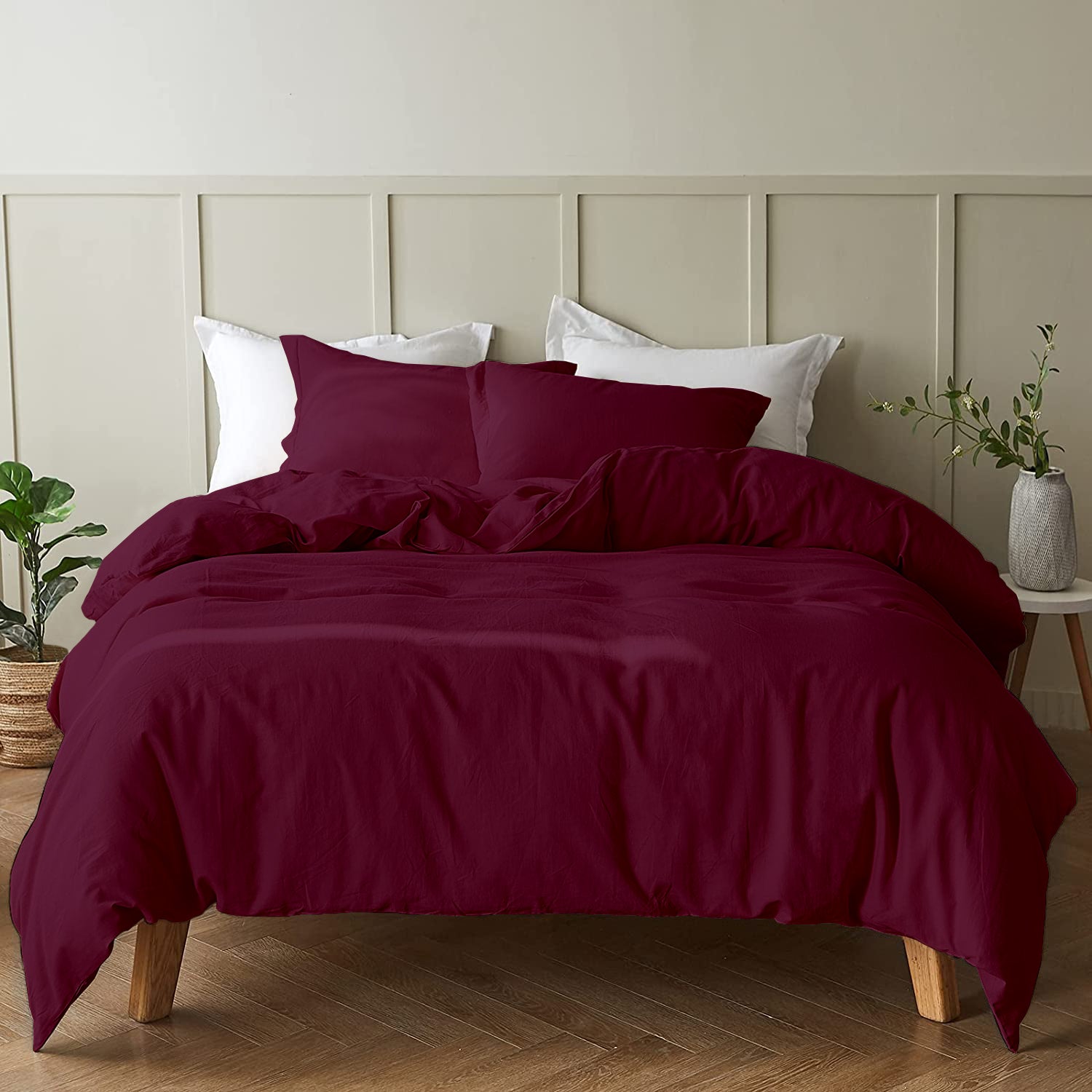 Housse Couette GRENAT+ Taies d'oreillers Offerts  -Doux & Antiallergique -