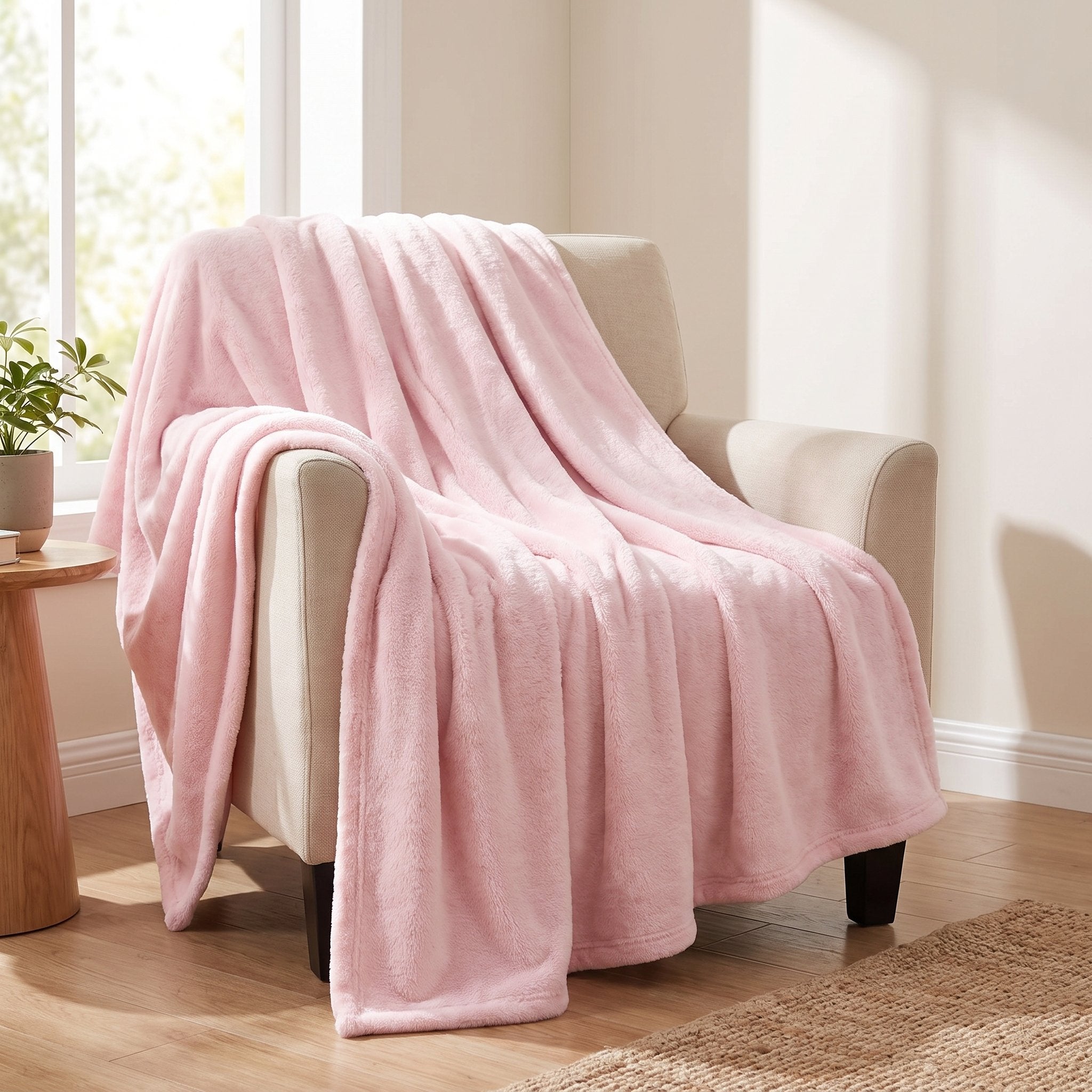 Couverture flanelle unie Rose (chaude C++)