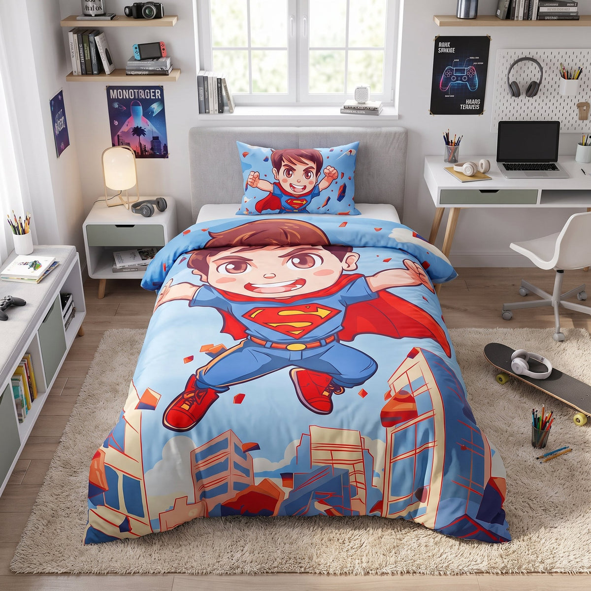 Housse de couette enfant Champion du Ciel 160×220 + taie offerte