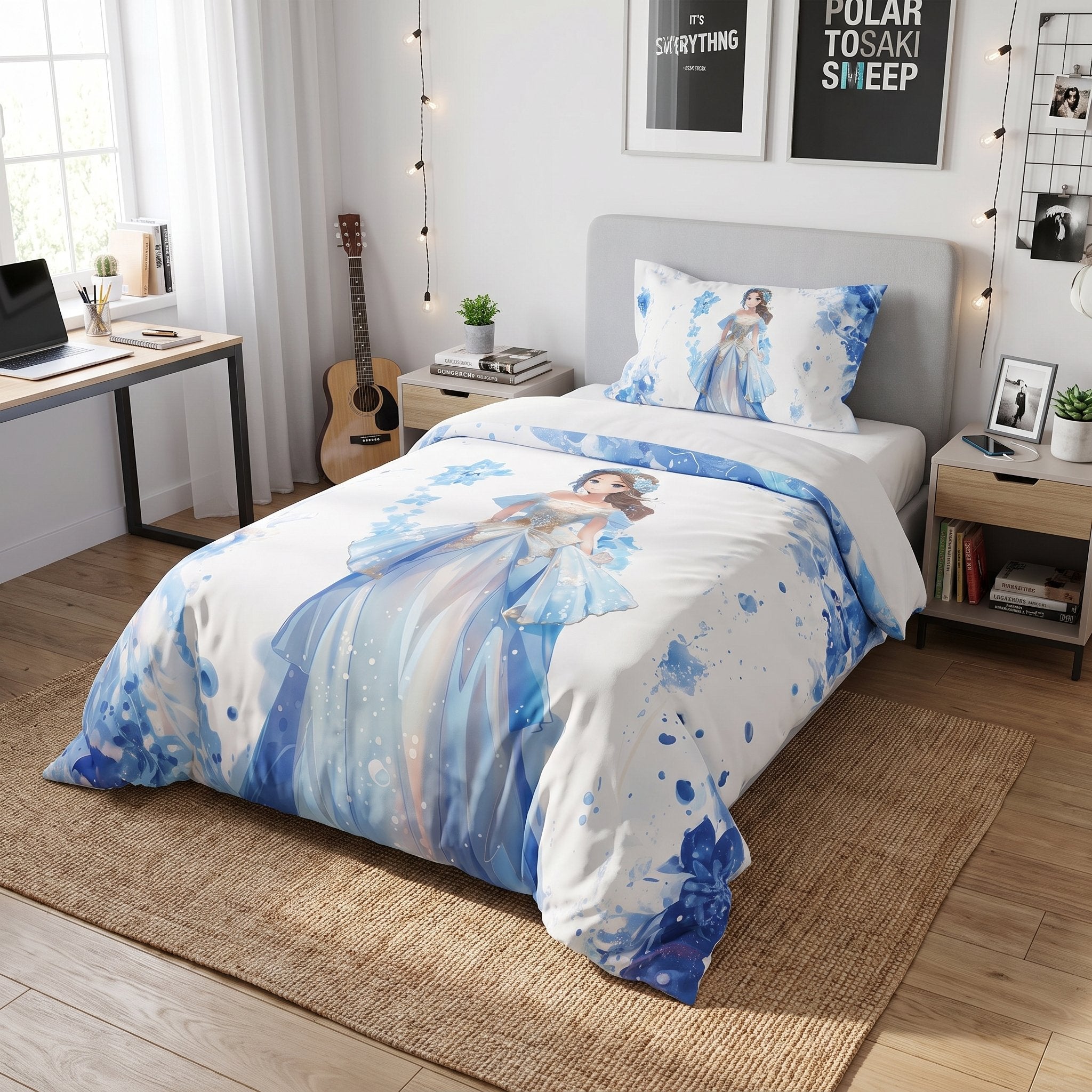 Housse de couette enfant Princesse Bleue Rêveuse 160×220 – Dwirty
