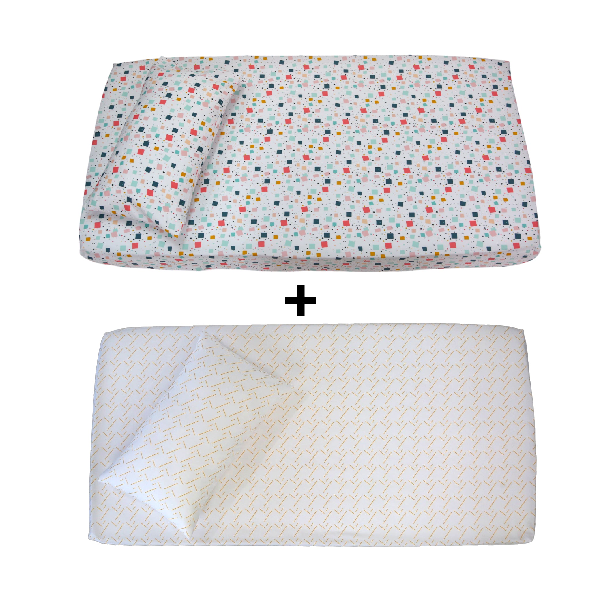 Set Draps Housse Bébé Imprimé "Jeux de Couleurs" (2 Draps housse 60x120 cm) + (2 TO 30x50cm)