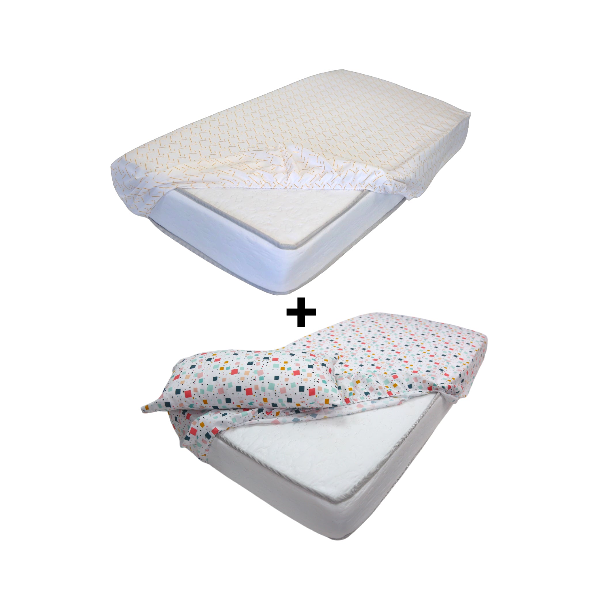 Set Draps Housse Bébé Imprimé "Jeux de Couleurs" (2 Draps housse 60x120 cm) + (2 TO 30x50cm)