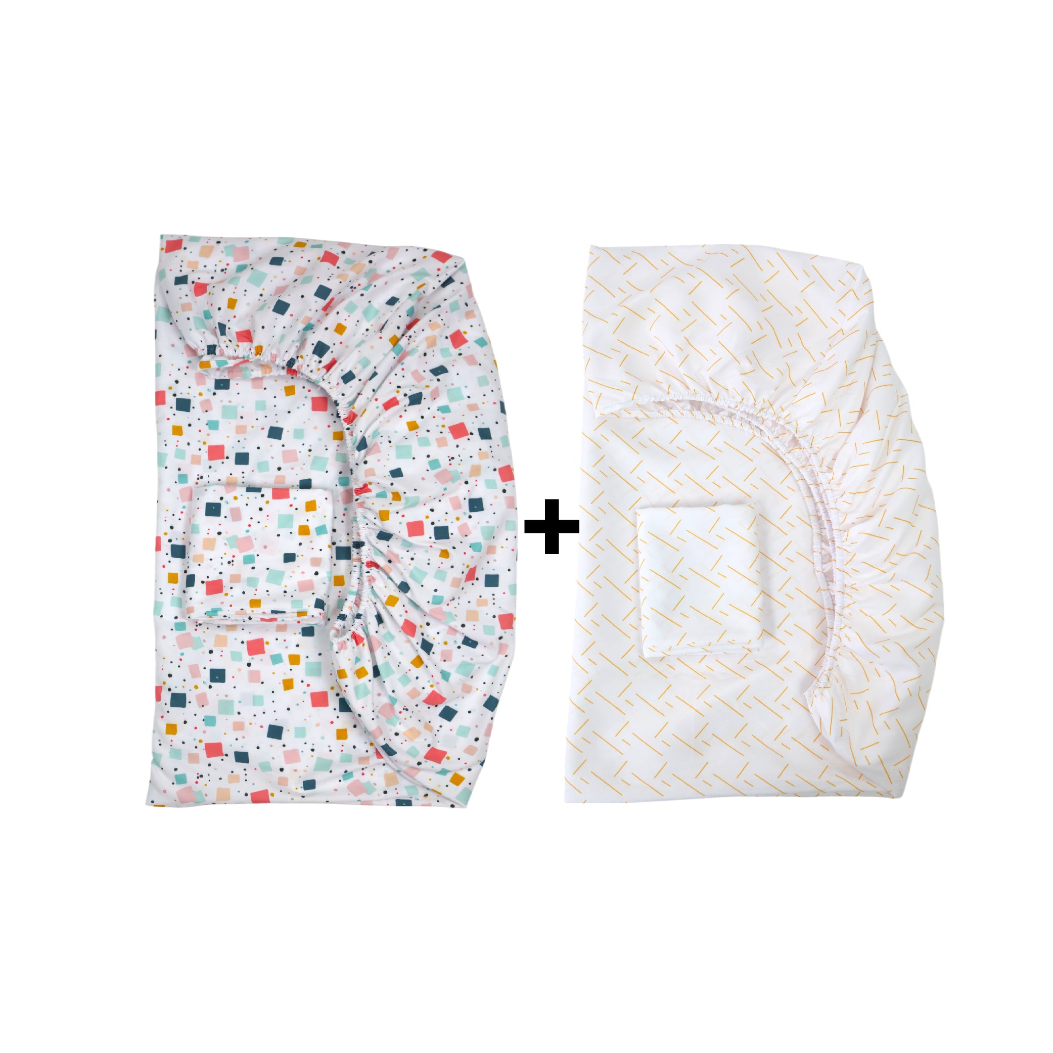 Set Draps Housse Bébé Imprimé "Jeux de Couleurs" (2 Draps housse 60x120 cm) + (2 TO 30x50cm)