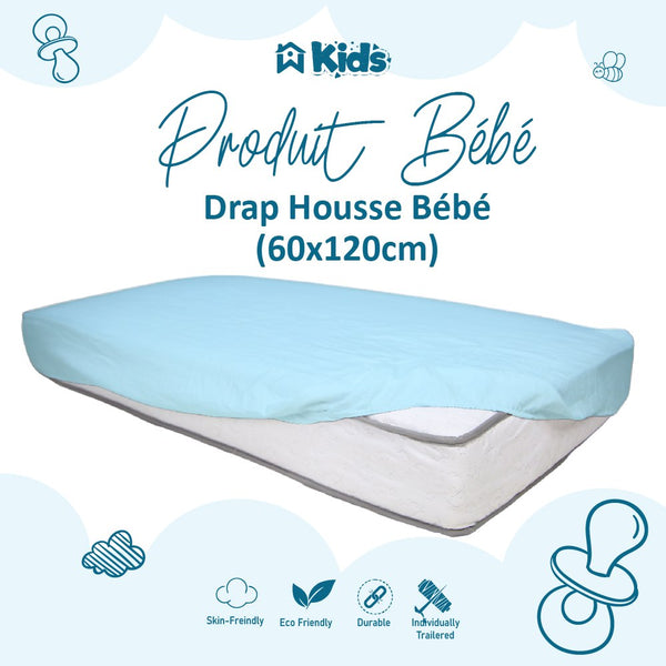 Drap Housse Bleu Antiallergique pour Bébé 60x120 cm // Offre 2024