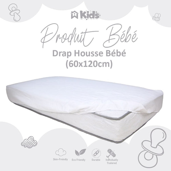 Drap Housse Blanc Antiallergique Bébé 60x120 cm // Offre 2024