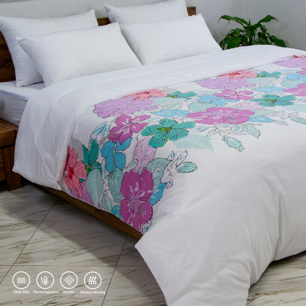 Housse de Couette Double Face 'Pétale d'Amour' -Doux & Antiallergique -+ Taie d'oreiller Offert