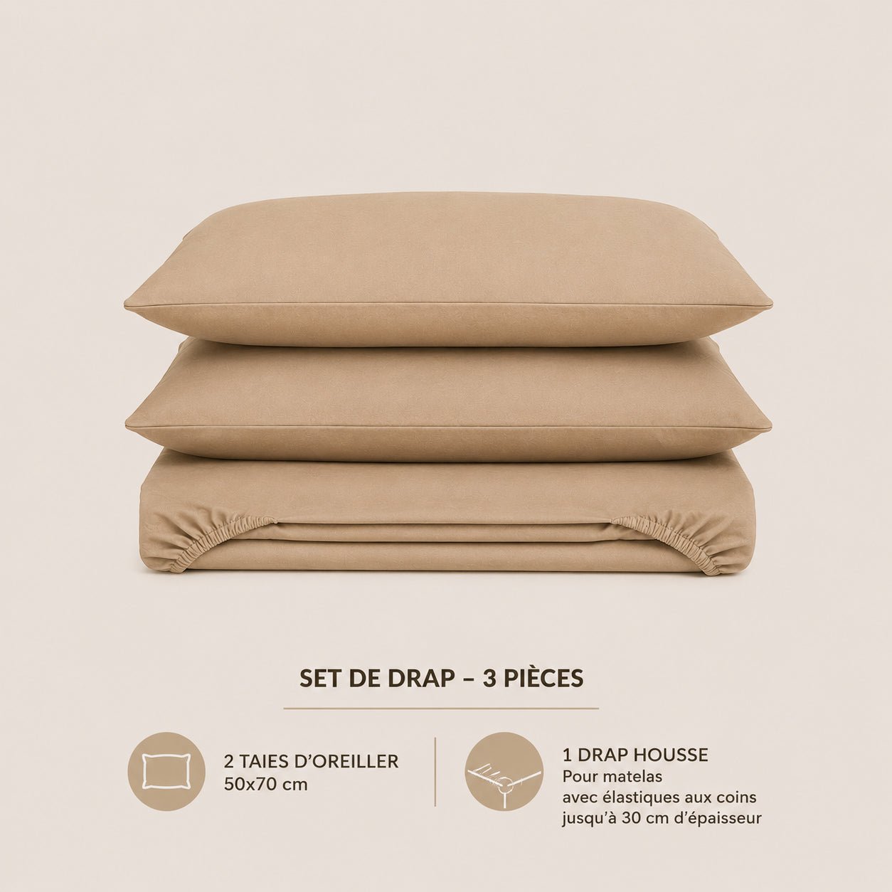 Set draps uni : drap-housse + 2 taies