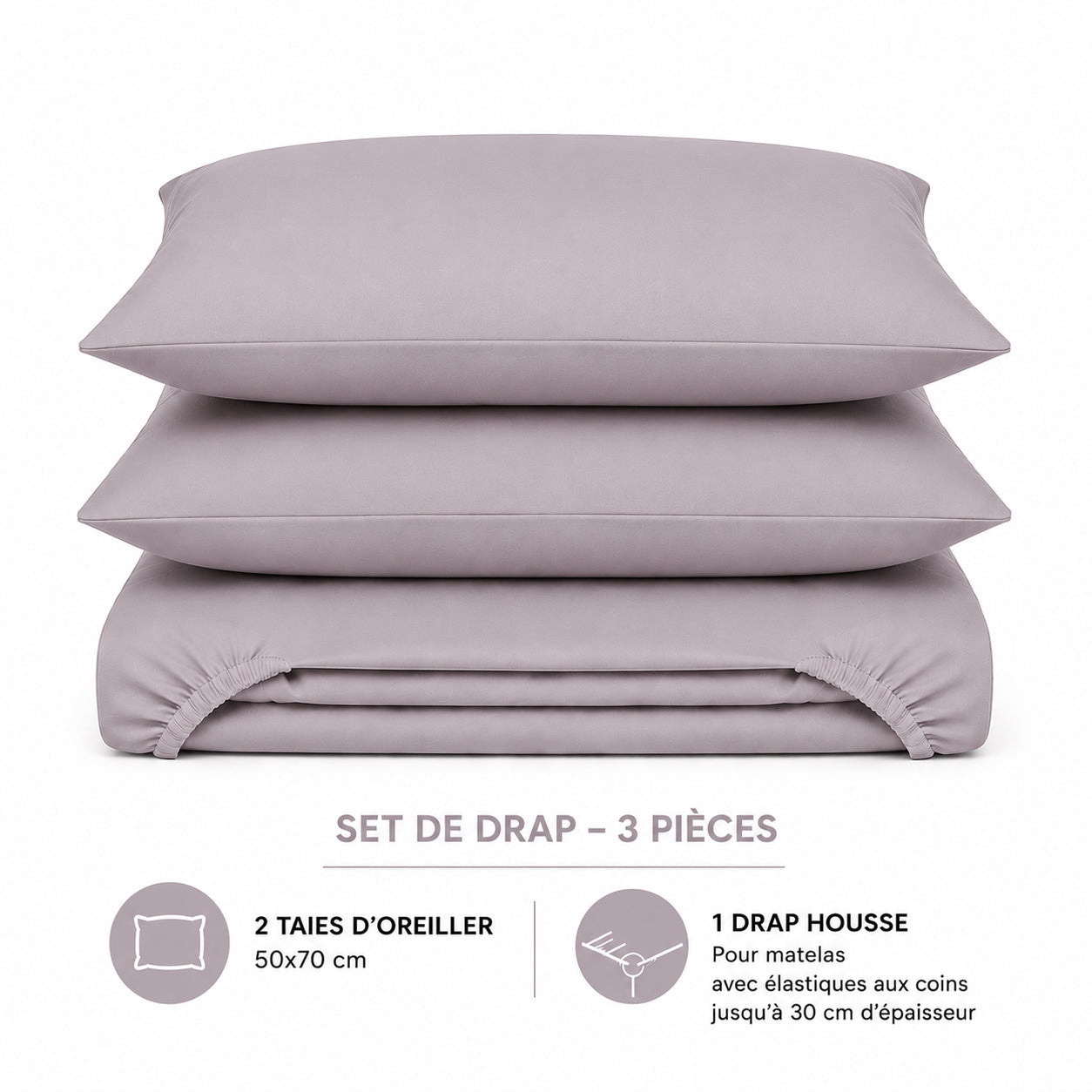 Set draps uni : drap-housse + 2 taies