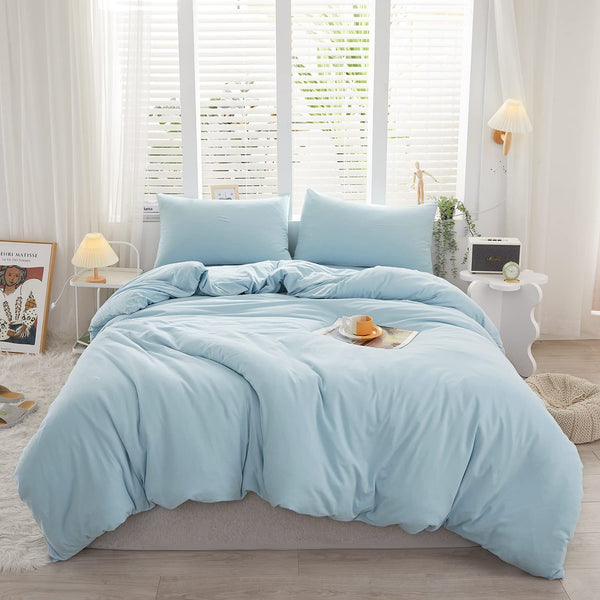 Housse Couette Bleu Glacier + Taies d'oreillers Offerts