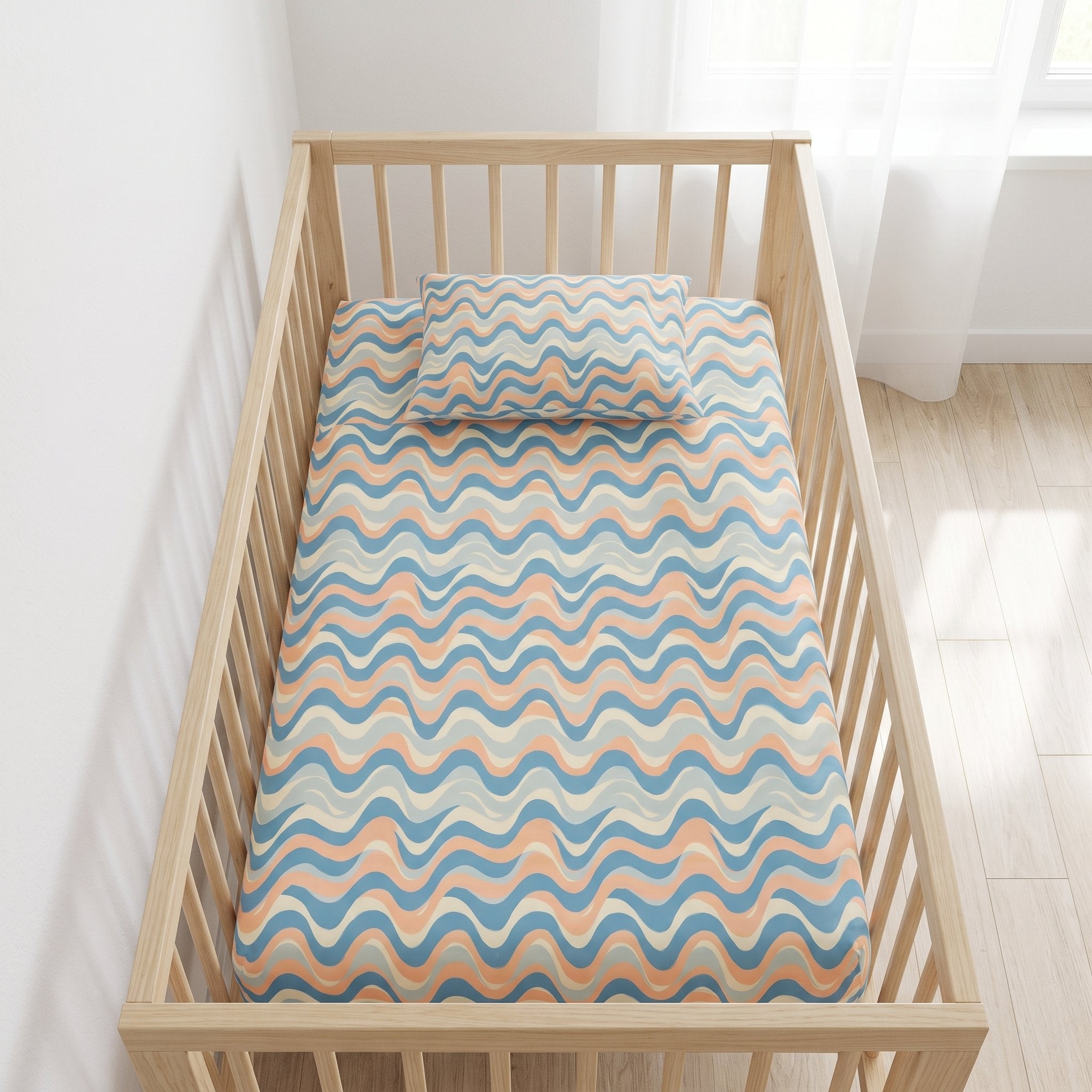 Set draps bébé Rayures et Vagues (drap-housse + taie, 2ème offert)