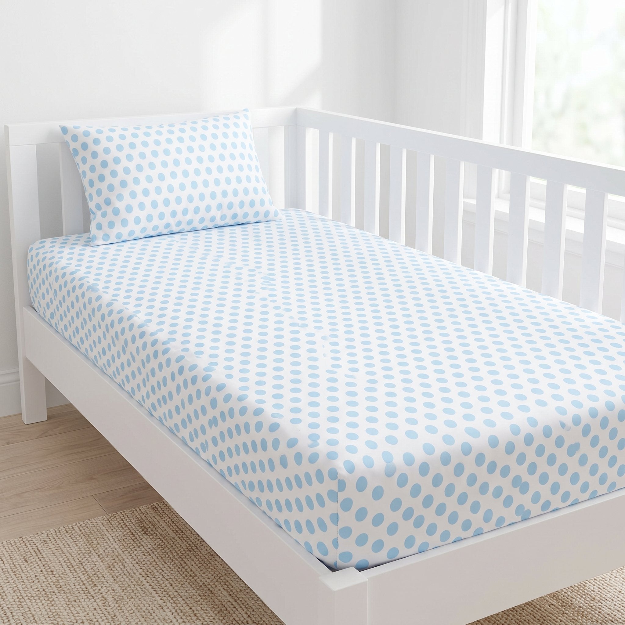 Set draps bébé Bleu Serenity (drap-housse + taie, 2ème offert)