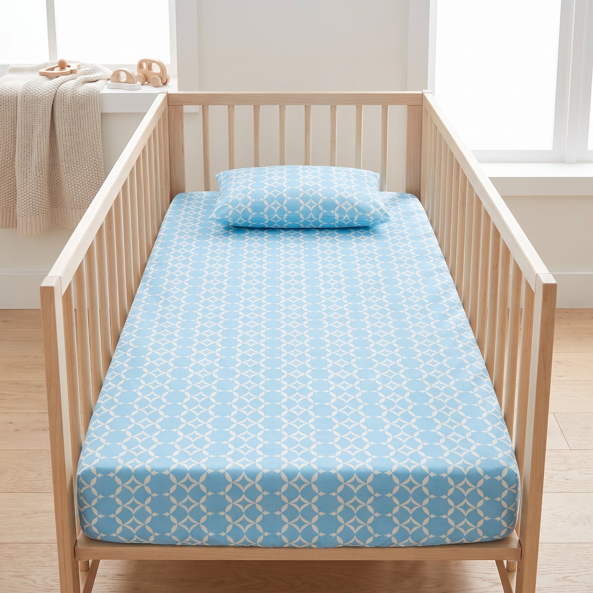 Set draps bébé Harmonie Géométrique (drap-housse + taie, 2ème offert)