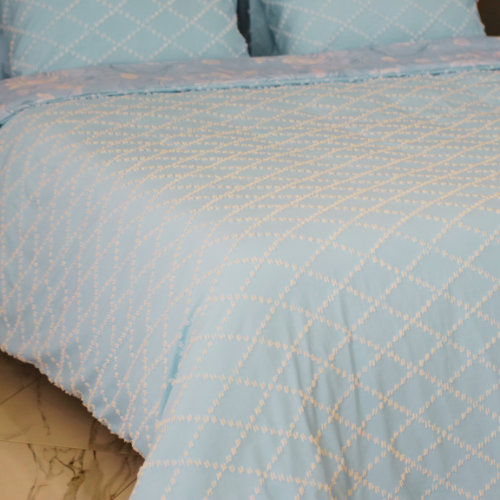 Housse de Couette Double Face Jacquard Diamond Bleu – Élégance & Douceur  // Collection Spéciale Mariage