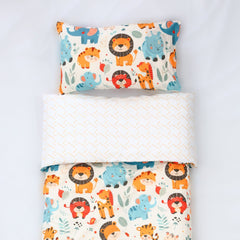 🍄 Housse de Couette Bébé Premium Double Face "Jungle Joyeuse" (Housse -115x130cm- + 1 TO -30x50 cm-) - Un Luxe pour Votre Bébé 🍄// Collection 'Berçeaux de Rêves' ! ✨