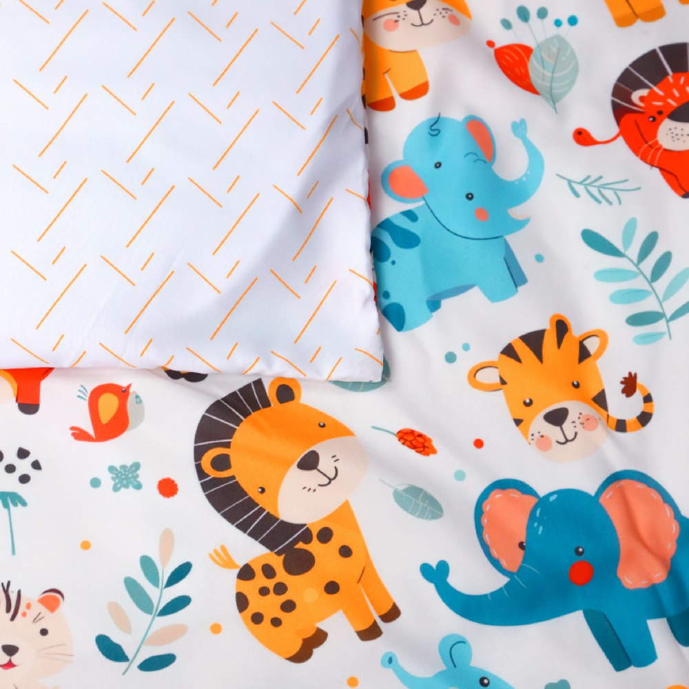 🍄 Housse de Couette Bébé Premium Double Face "Jungle Joyeuse" (Housse -115x130cm- + 1 TO -30x50 cm-) - Un Luxe pour Votre Bébé 🍄// Collection 'Berçeaux de Rêves' ! ✨
