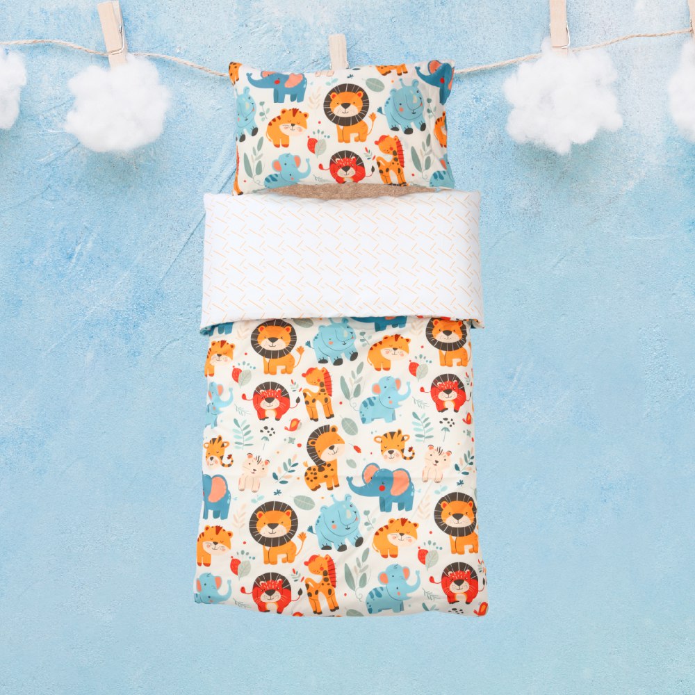 🍄 Housse de Couette Bébé Premium Double Face "Jungle Joyeuse" (Housse -115x130cm- + 1 TO -30x50 cm-) - Un Luxe pour Votre Bébé 🍄// Collection 'Berçeaux de Rêves' ! ✨