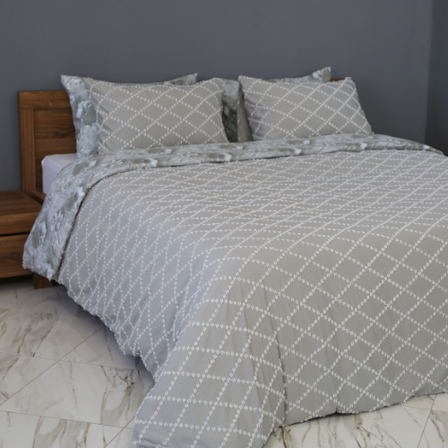 Housse de Couette Double Face Jacquard Diamond Gris – Élégance & Douceur  // Collection Spéciale Mariage