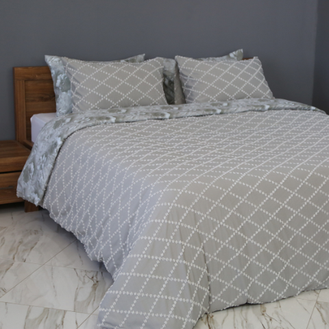 Housse de Couette Double Face Jacquard Diamond Gris – Élégance & Douceur  // Collection Spéciale Mariage