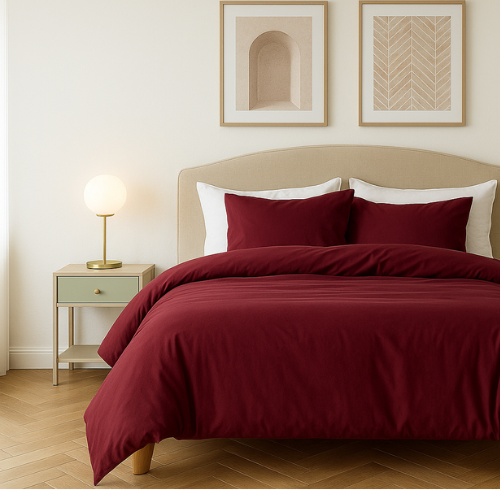 Housse Couette GRENAT+ Taies d'oreillers Offerts  -Doux & Antiallergique -