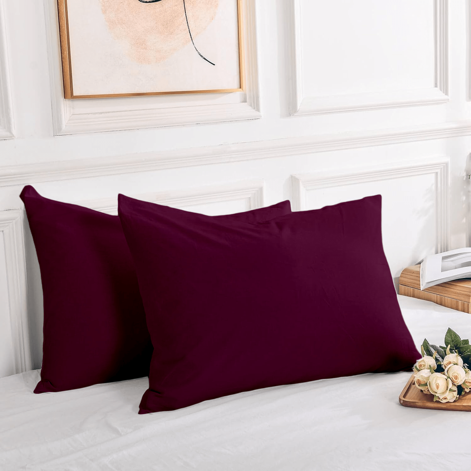 2 Taies d'oreiller Uni Aubergine 50 x70 cm // Doux & Antiallérgique - Taies et protections d'oreiller Dwirty Maroc