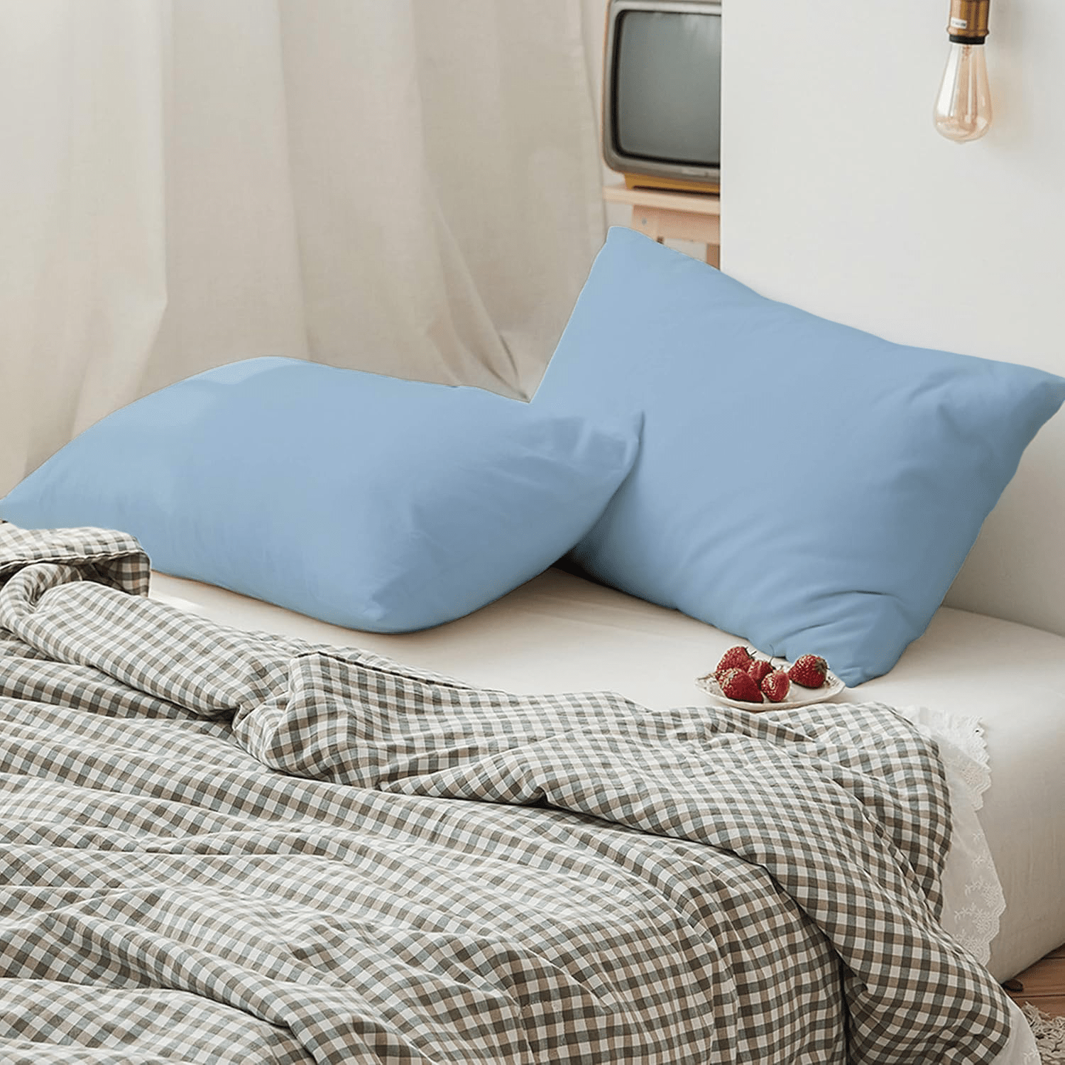 2 Taies d'oreiller Uni Bleu Glacier 50x70cm // Doux & Antiallergique - Taies et protections d'oreiller Dwirty Maroc