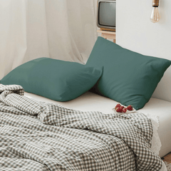 2 Taies d'oreiller Uni Vert Foncé Doux & Antiallergique 50x70cm - Taies et protections d'oreiller Dwirty Maroc