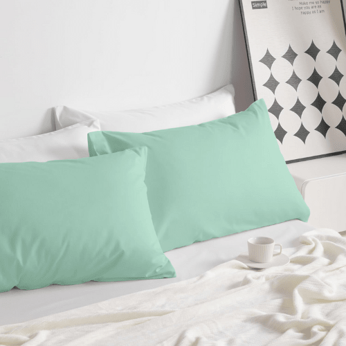 2 Taies d'oreiller Uni Vert Pistache Doux & Antiallergique 45x70cm - Taies et protections d'oreiller Dwirty Maroc
