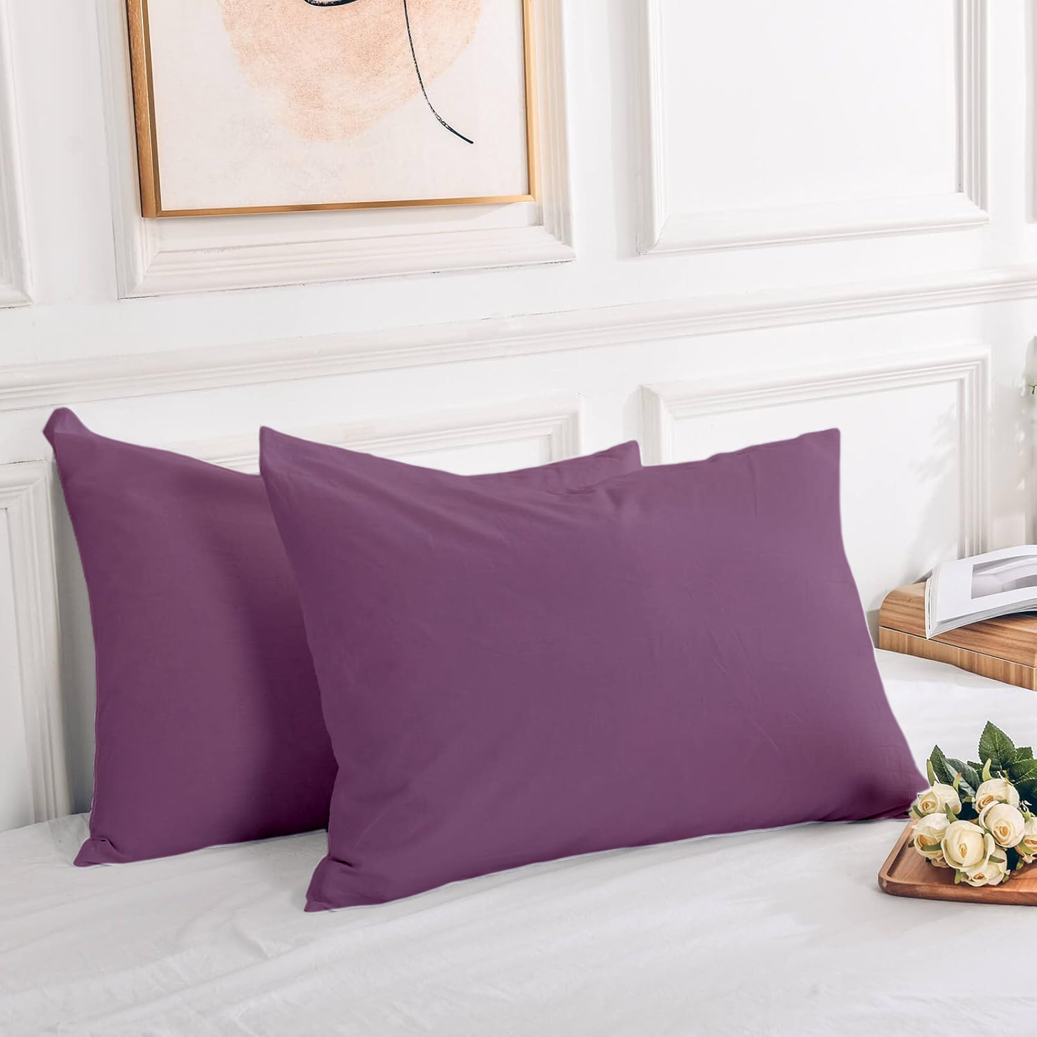 2 Taies d'oreiller Uni Violet 50 x70 cm // Doux & Antiallérgique