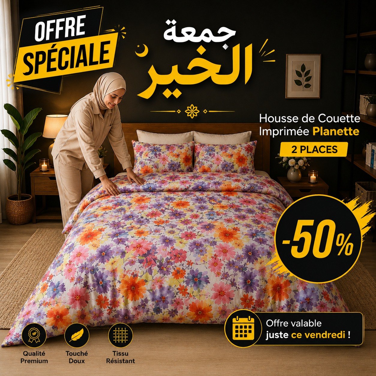 Housse de Couette "Saturn"  -Doux & Antiallergique - + Taie d'oreiller Offert