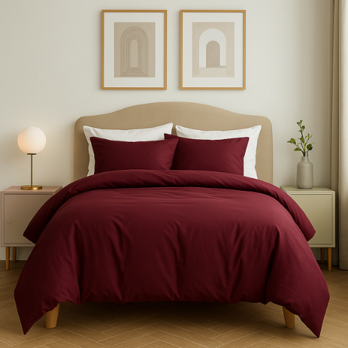 Housse Couette GRENAT+ Taies d'oreillers Offerts  -Doux & Antiallergique -