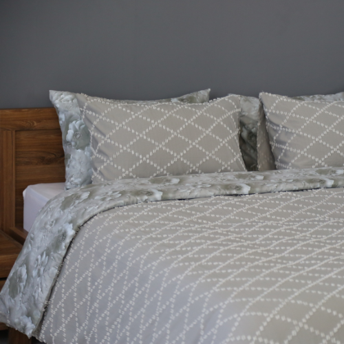 Housse de Couette Double Face Jacquard Diamond Gris – Élégance & Douceur  // Collection Spéciale Mariage