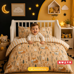🍄 Housse de Couette Bébé Premium Double Face "Sommeil Renardé"" (Housse -115x130cm- + 1 TO -30x50 cm-) - Un Luxe pour Votre Bébé 🍄// Collection 'Berçeaux de Rêves' ! ✨
