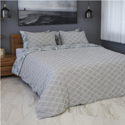 Housse de Couette Double Face Jacquard Diamond Gris – Élégance & Douceur  // Collection Spéciale Mariage