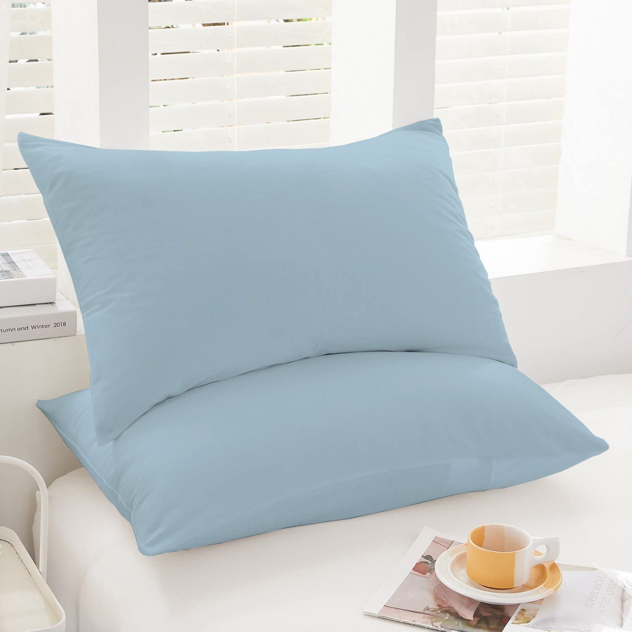Couette Unie Bleu Glacier Microgel MALABATA + Taies d'oreiller Offerte  // Chaude C°+++ & Antiallérgique