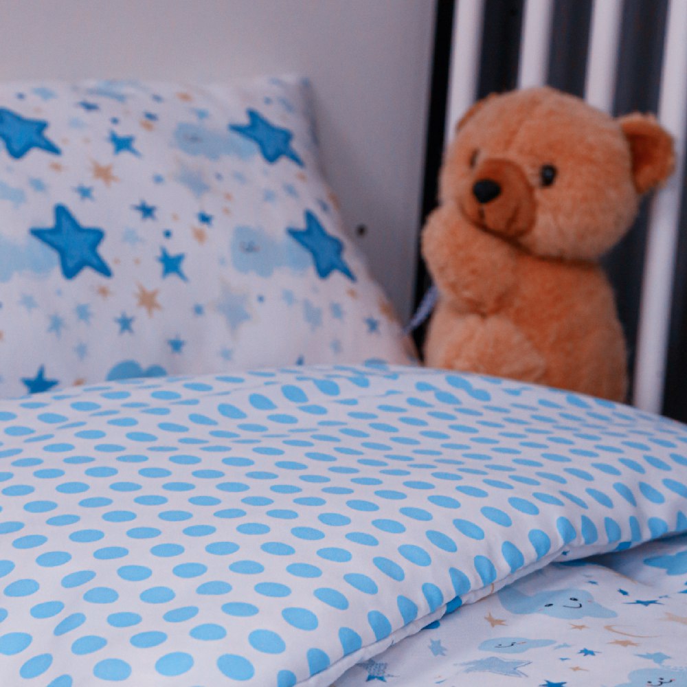 🍄 Housse de Couette Bébé Premium Double Face "Nuit Etoilée" (Housse -115x130cm- + 1 TO -30x50 cm-) - Un Luxe pour Votre Bébé 🍄// Collection 'Berçeaux de Rêves' ! ✨