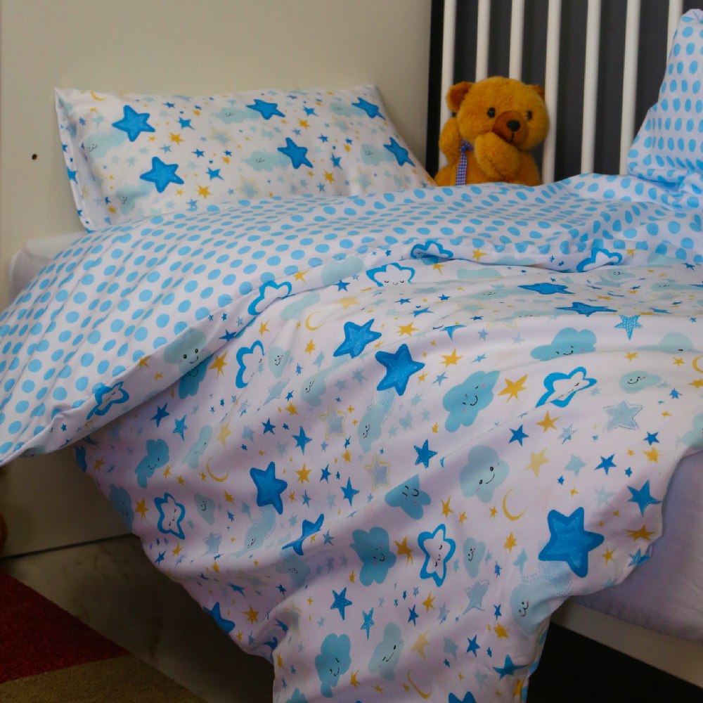 🍄 Housse de Couette Bébé Premium Double Face "Nuit Etoilée" (Housse -115x130cm- + 1 TO -30x50 cm-) - Un Luxe pour Votre Bébé 🍄// Collection 'Berçeaux de Rêves' ! ✨