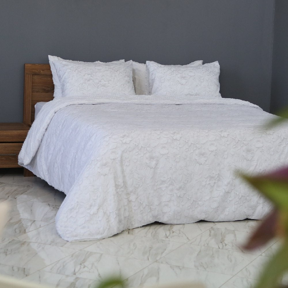 Housse de Couette Double Face Jacquard Diamond Blanc – Élégance & Douceur  // Collection Spéciale Mariage