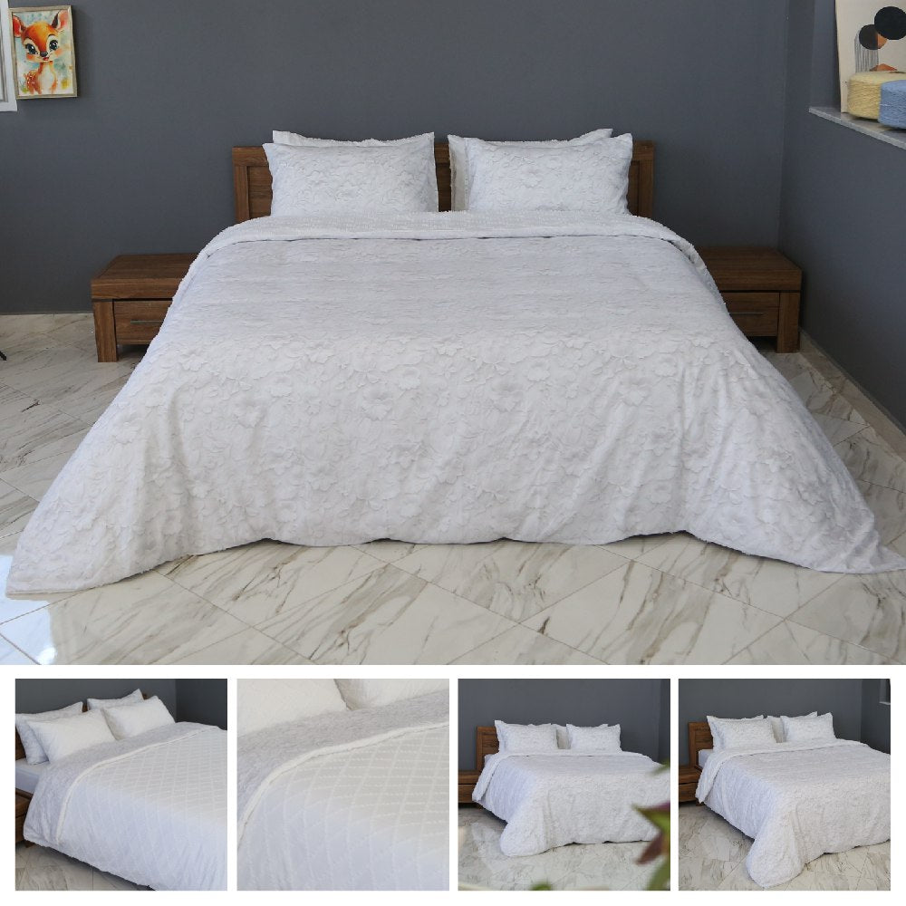 Housse de Couette Double Face Jacquard Diamond Blanc – Élégance & Douceur  // Collection Spéciale Mariage