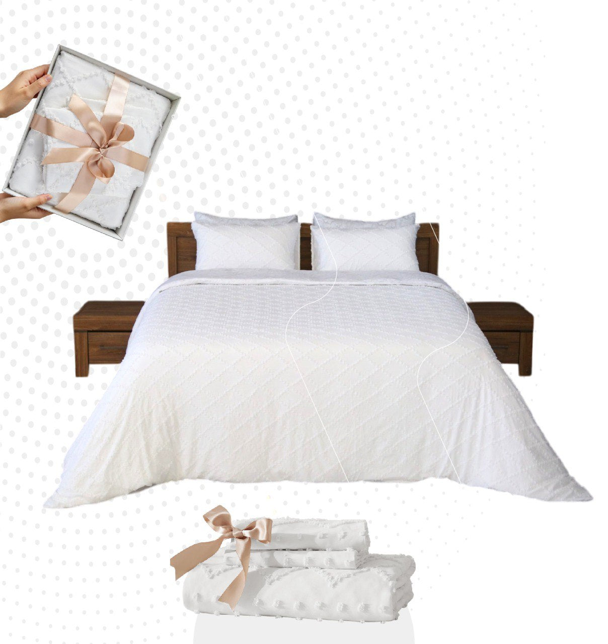 Housse de Couette Double Face Jacquard Diamond Blanc – Élégance & Douceur  // Collection Spéciale Mariage
