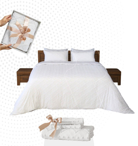 Housse de Couette Double Face Jacquard Diamond Blanc – Élégance & Douceur  // Collection Spéciale Mariage
