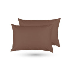 2 Taies d'oreiller Uni Marron Doux & Antiallergique 50x70cm